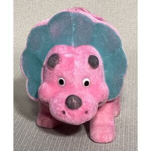 Vintage Pink Flocked Triceratops Dino￼ Figure Toy Concepts